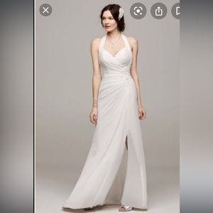Halter wedding dress with high slit